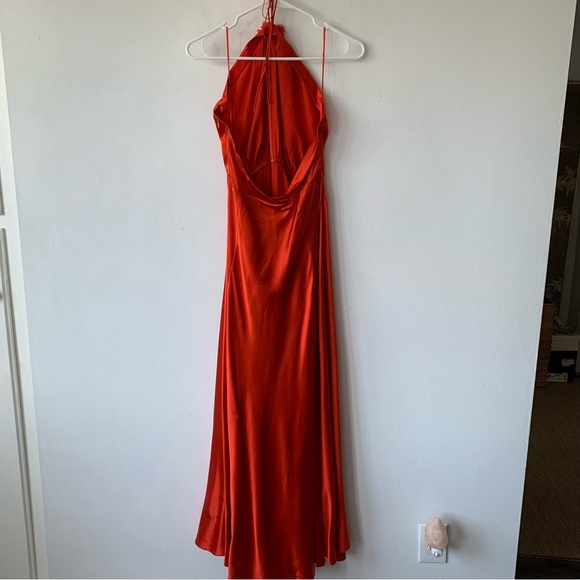 NWT Doen Lilaia Silk Rosette Rose Halter Maxi Dress Gown Fiery Coral Red - Picture 13 of 16